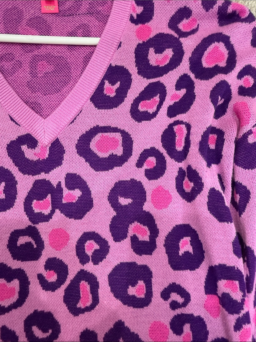 Lilly Pulitzer Pink & Purple Leopard V-Neck Sweater - Picture 3 of 4